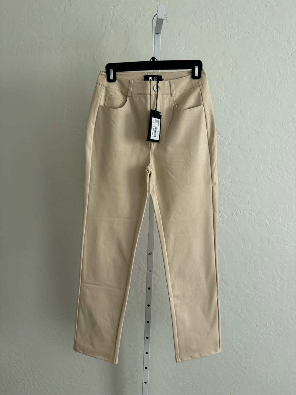 PAIGE Ecru Leather Straight-Leg Pants